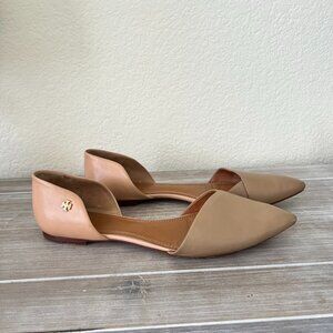 Tory Burch Viv D’Orsay Two Tone Flats Size 9.5 Tan Leather Pointed Toe